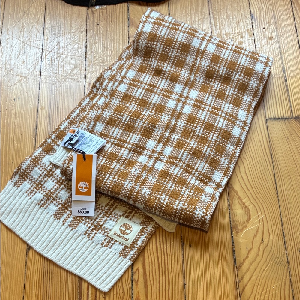Timberland Mustard and White Plaid Scarf